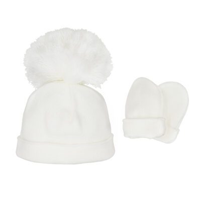 Pastels & Co Ashton White Hat & Mitts Set