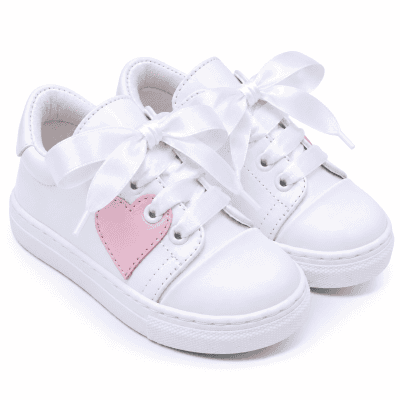 Borboleta Santina White Trainers with Pink Heart