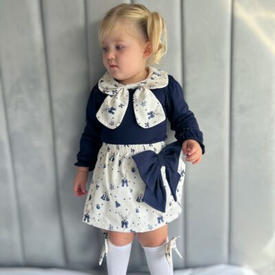 Little Ann's Christmas Bow Navy Skirt Set