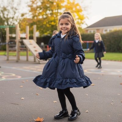 Love & Learn Ruffles Navy Coat