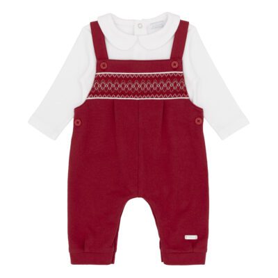 Amore Smocked Red Dungaree Set AM0096