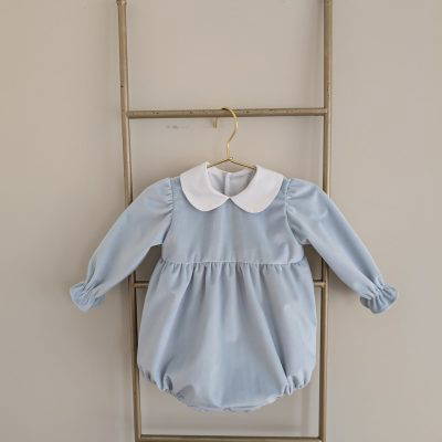Puro Mimo Anne Dusky Blue Velvet Romper A02B